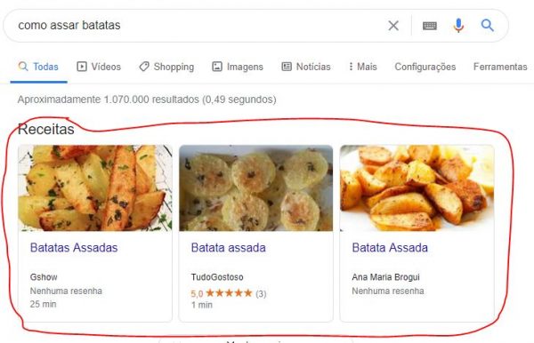 snippet destaque do google