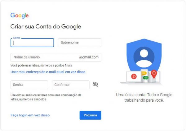 Criar conta no gmail